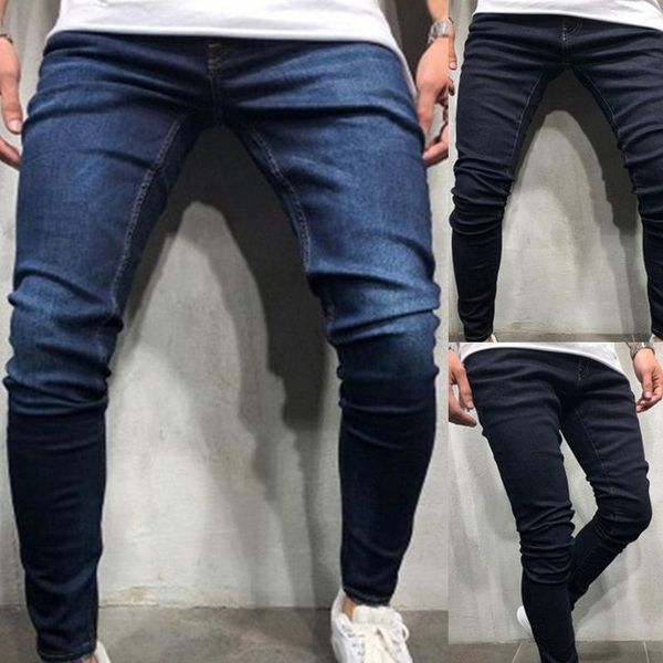 

men's jeans selling solid color casual skinny hip hop, Blue