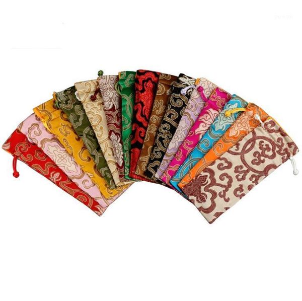 

rich flower cloth drawstring bag chinese silk brocade jewelry necklace gift pouch comb trinket storage pocket sn30921