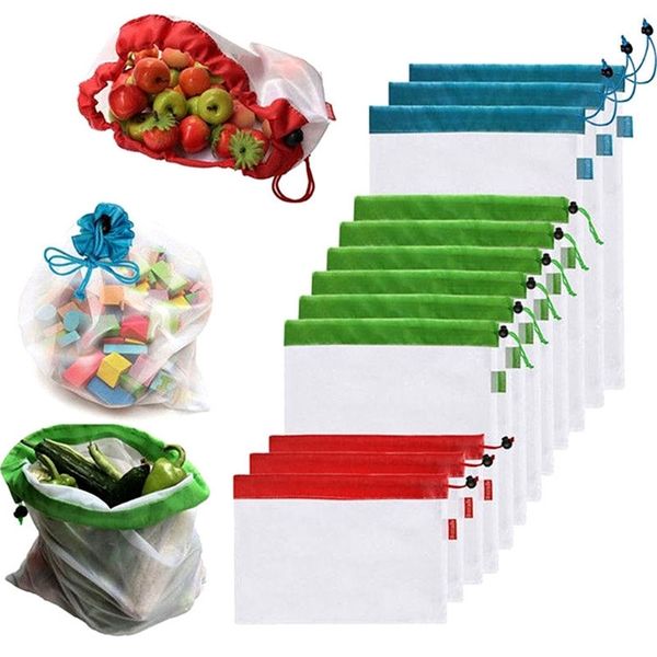 

12 pcs reusable mesh bags shopping bags washable eco friendly storage bag fruit vegetable toys sundries organizer storage bag y200714, Blue;pink