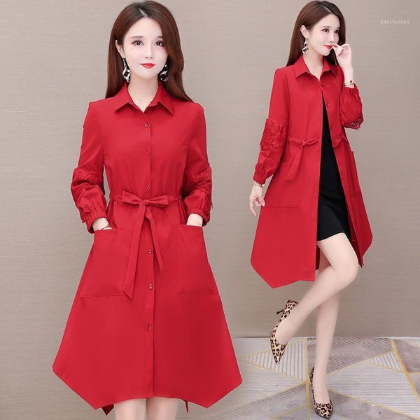 

coat windbreaker women's mid long autumn dress 2020 new korean fashion coat1, Tan;black