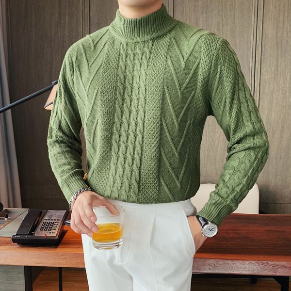 

2020 herren knitted-knit ropa of pull hombre male half turtleneck high autumn style korean sweater yiab, White;black