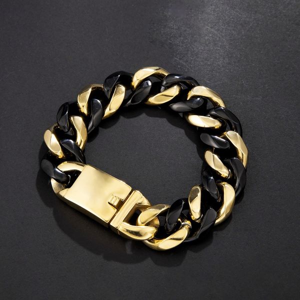 

мужские европейские браслеты коренастые наручные наручники цепи из нержавеющей стали браслеты панк рок-хип-хоп ювелирные изделия 22 см длинн, Black