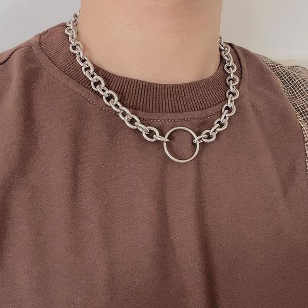 

fashion round interlocking titanium steel stainless steel necklace men and women all-match clavicle chain sale, Silver