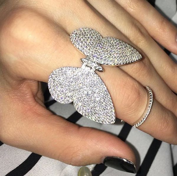 

fashion- design made of sterling silver 925 the moving butterfly ring with moving wings with white zircon wedding jewelry