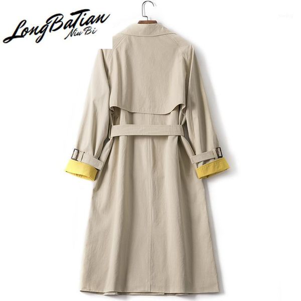 

windbreaker classic beige double breasted long trench coat for women plus size slim business outerwear female1, Tan;black