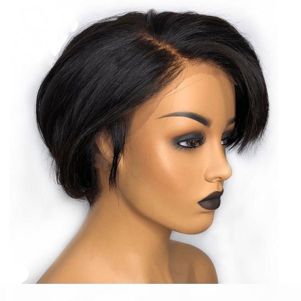 

6 inch pre plucked lace front bob wigs with baby hair natural straight brazilian virgin human hair wigs for black women, Black;brown