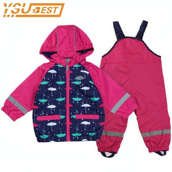 

baby girls waterproof windproof kids girls jacket clothing suit+overalls child raincoat reflective coat warm polar fleece jacket 201031, White