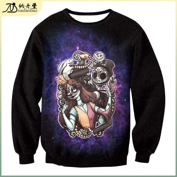 

2020 halloween fashion printed women's pullover long sve sweater, Black