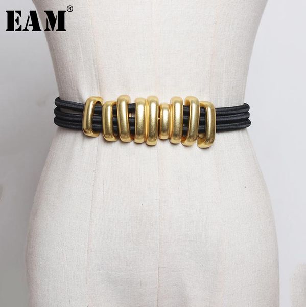 

belts [eam] black elastic band split joint metal circle long belt personality women fashion tide all-match spring 2021 1r113, Black;brown