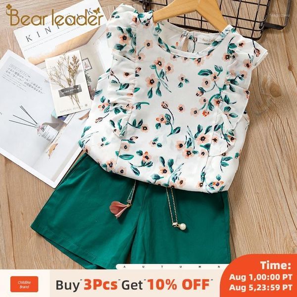 

clothing sets bear leader girls summer casual girl clothes floral kids sleeveless t-shirt+solid shorts children 3 7y1, White