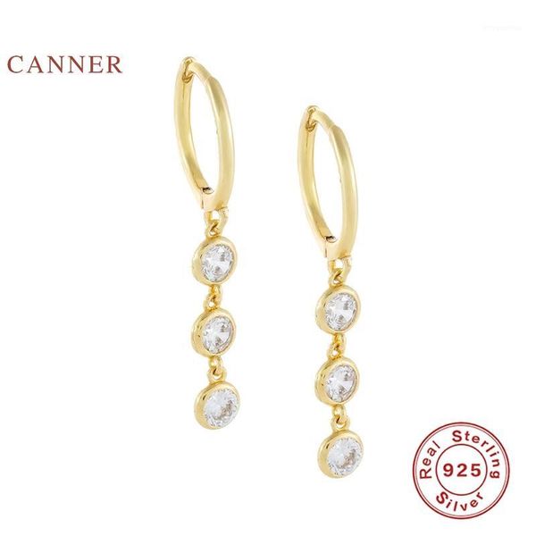 

canner real 925 sterling silver earrings for women european fashion three circles earrings hoops zircon jewelry pendientes1, Golden;silver