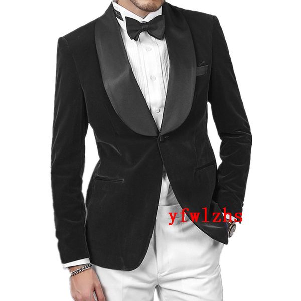 

custom-made velveteen groomsmen shawl lapel groom tuxedos men suits wedding/prom/dinner man blazer(jacket+pants+tie) t257, Black;gray