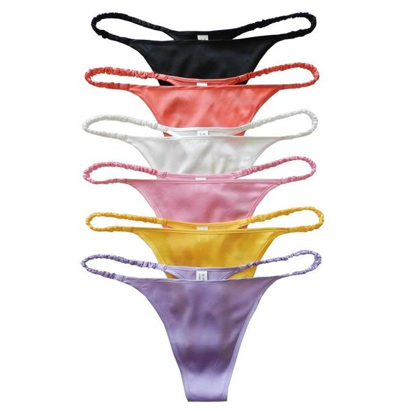 

6 pieces women's % silk thong panties, Black;white