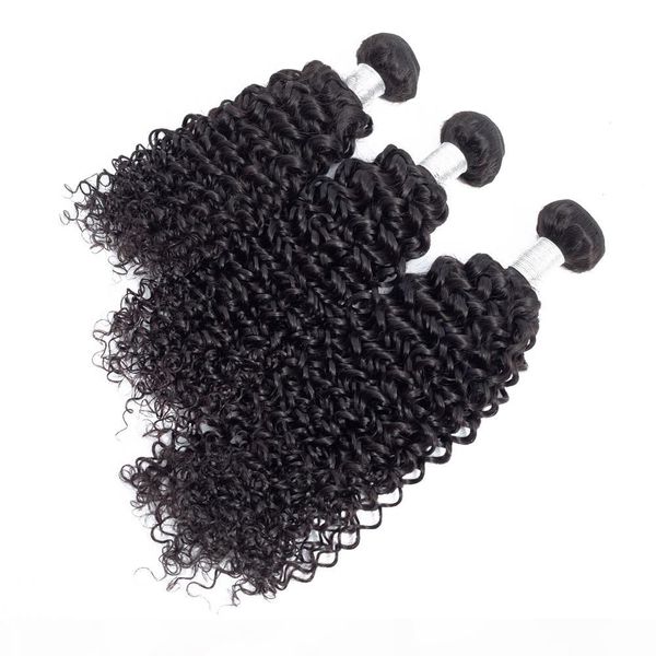 

curly wave human hair extensions 3 bundles brazilian malaysian indian 100% virgin human hair weaves natural color 8-28inch, Black