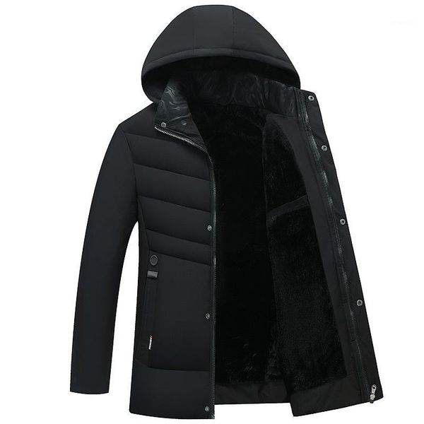 

dropshipping 2020 male winter jackets solid thick wool long outdoor coats parkas men fashion hooded zip stand collar jacket men1, Black