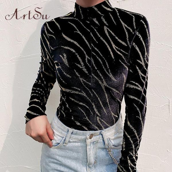 

gold printed flannel bodysuits women winter high neck fleece front zipper long sleeve bodysuit bodycon asju605041, Black;white