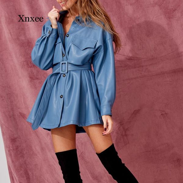 

vintage pu leather coats women turn down collar single breasted faux leather coat jacket female solid belt autumn outwear ladies, Black