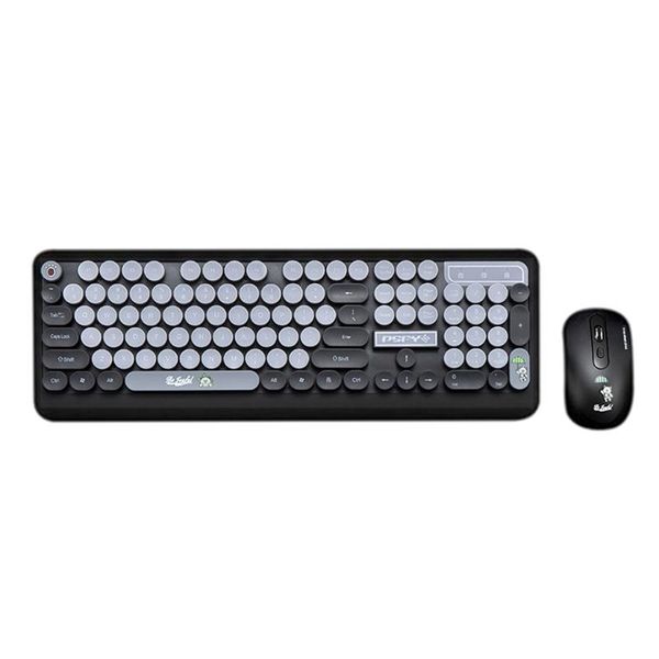 

keyboard mouse combos cute cartoon fashion retro round keycap wireless usb receiver set for pc computer