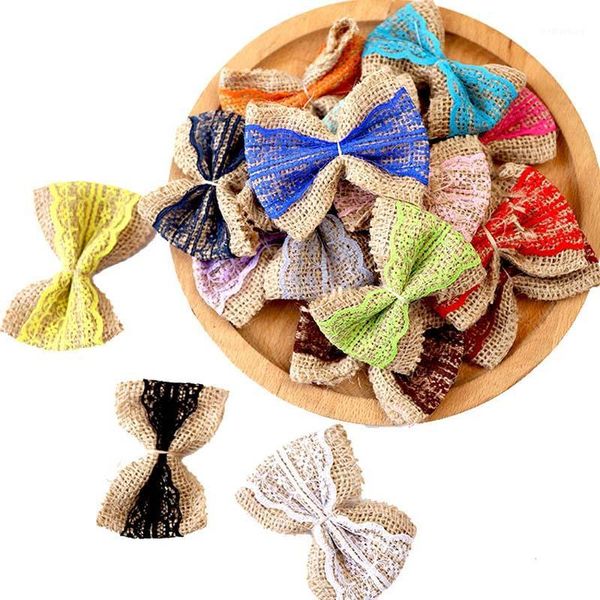 

decorative flowers & wreaths 7.5x6cm/5pcs handmade jute hessian burlap bow vintage rustic wedding decoration party festival sewing clothing