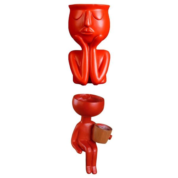 

2pcs human head facesculpture цветочные горшки вазы сочными кактус плантатор красный