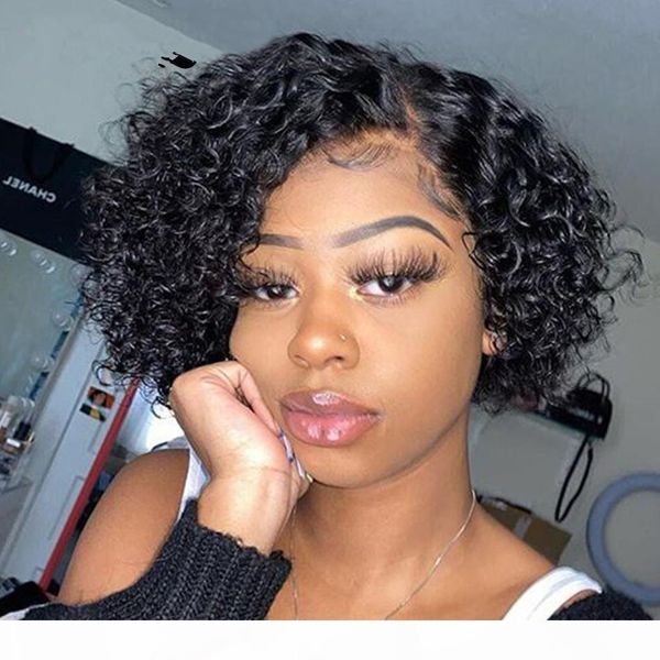 

diva hd lace front wigs water wave short bob wigs pixie preplucked hairline brazilian virgin hair human hair wigs for black women, Black;brown