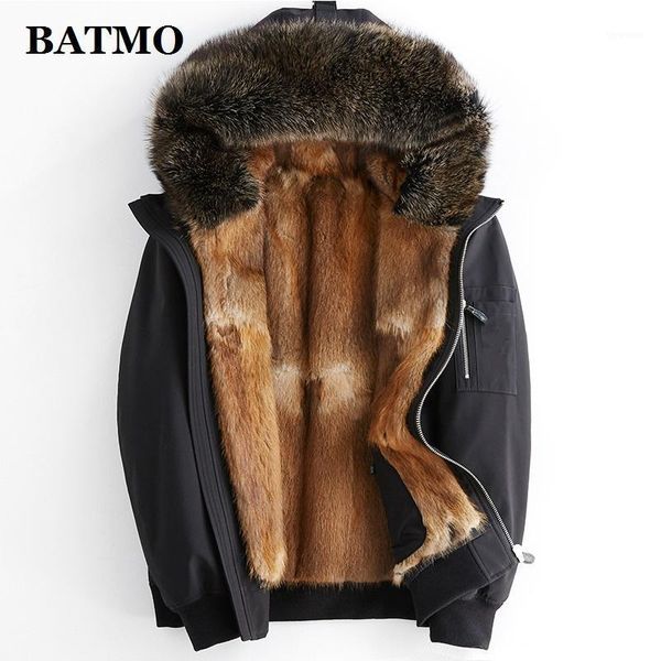 

batmo natural raccoon fur collar liner hooded parkas men,men's winter warm hooded jackets ,men's fur coat xpk1061, Black