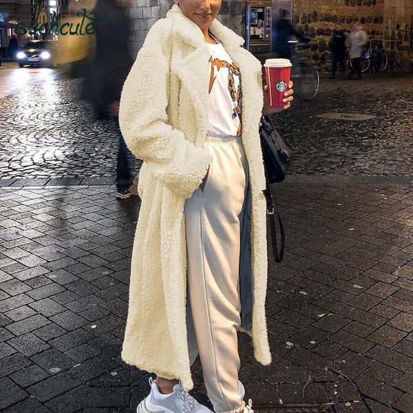 

suchcute long fur coats for women faux fur teddy jacket modis women park longslive casual warm winter 2020 manteau femme clothes, Black