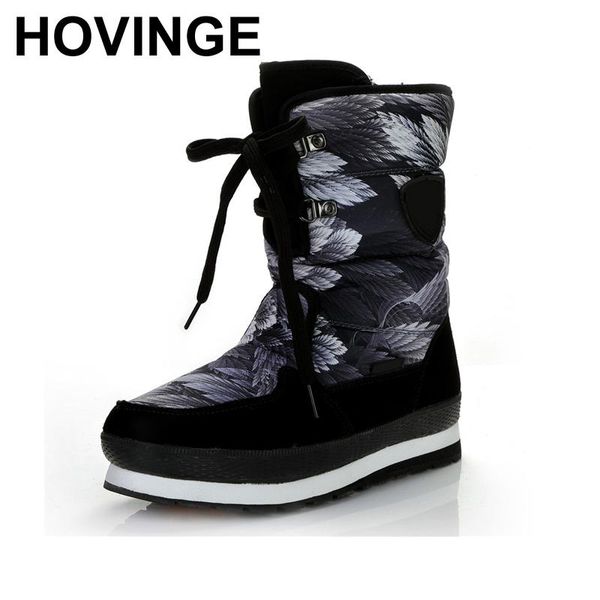 

hovinge 2020 new lace up suede leather waterproof snow boots women winter boots thick fur warm fashion ankle, Black