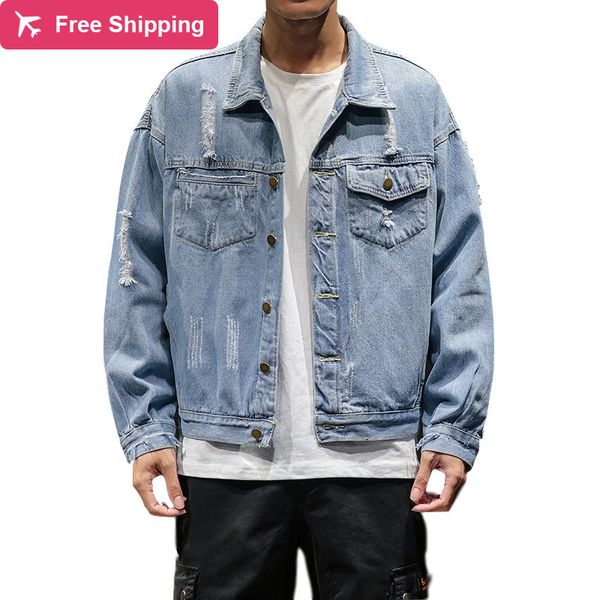 

2021 new mode jeans men's jackets denim single man's jacket breasted streetwear male outerwear hip clothes un4a, Black;brown