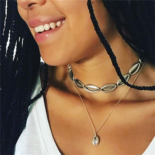 

x145 нового способа цвета золота цепи природные seashell choker ожерелье воротник ожерелье shell choker ожерелье summer beach gift кпт qylel, Silver