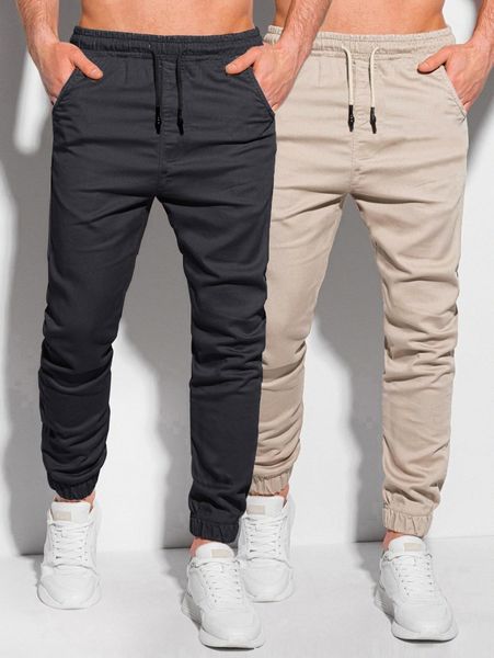 

men 2pcs slant pockets drawstring waist joggers l1fj#, Black