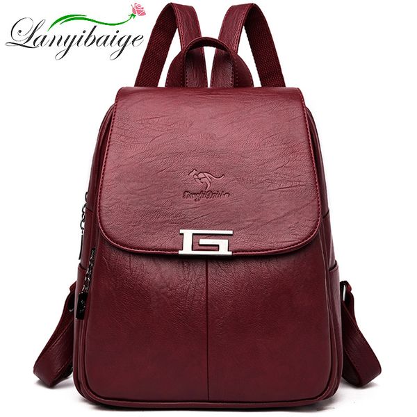 

new 2 style women leather backpacks female vintage backpack for girls school bag travel bagpack 2019 ladies sac a dos back pack c1008