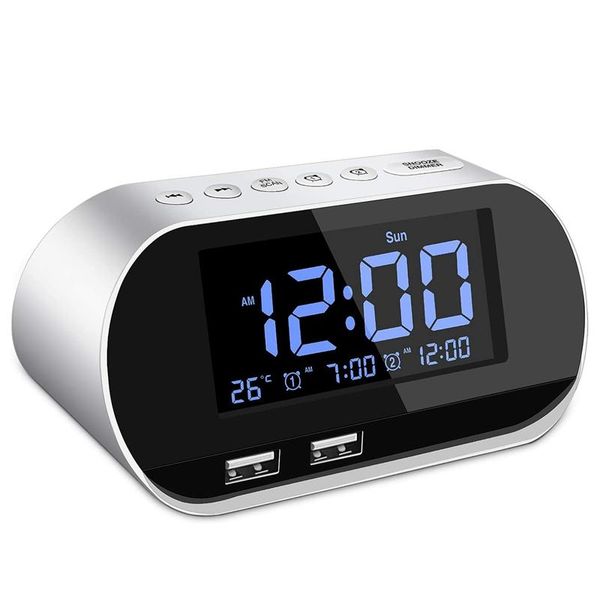 

radio alarm clock radio, fm with sleep timer, dual usb port charging, digital display,with dimming,adjustable volume (white)