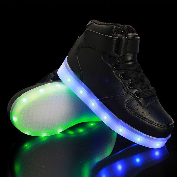 

children baskets charged size luminous sneakers 25-42 usb glowing shoes with light up sole for kids boys girls led slippers, Black