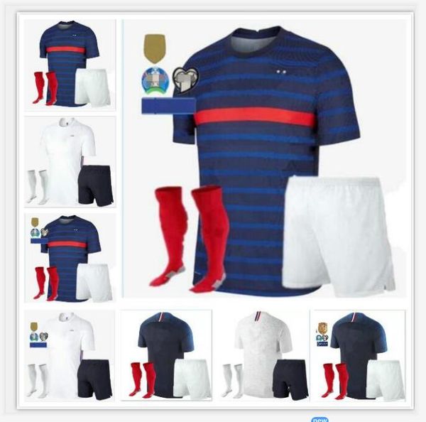 

kids france mbappe soccer jerseys child kits 2020 2021 griezmann pogba football shirts 20 21 pavard kante boys full set uniform, Black