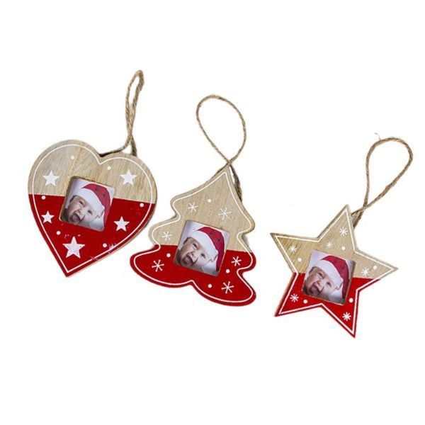 

3pcs creative christmas wooden p frame hanging pendant christmas tree star heart ornaments decorations for home (r