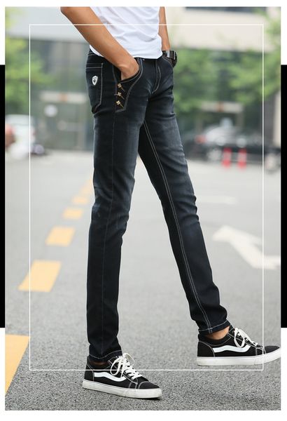 

black men jeans stretch feet pants tide of qiu dong han edition men's trousers popular logo height leisure trousers, Blue