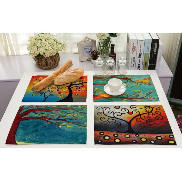 

colour decoration trees printed dining table mats flowers plants placemat bowl drink coasters home accessories kitchen tools bar f wmtzbg