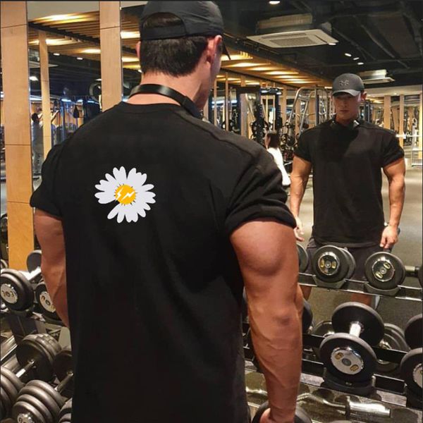 

casual cotton sports 2020 men's fashion black printed shirt loose fitness t-shirt short sleeve, White;black