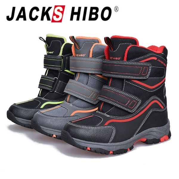 

jackshibo children' winter snow warm lining walking boys cotton boots waterproof comfortable trekking hiking shoes y201028, Black;grey