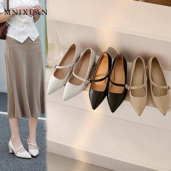 

dress shoes mnixuan elegant high heels women pumps spring 2021 sweet ladies pearls buckle party dance mary jane big size 46, Black