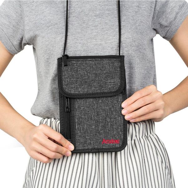 

travel certificate bag lanyard passport mobile phone storage bag hanging neck coin purse anti-theft oxford cloth card, White