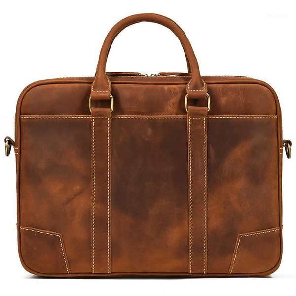

business briefcase man bag genuine leather lapbags messenger bag men cow leather document vintage brown shoulder1