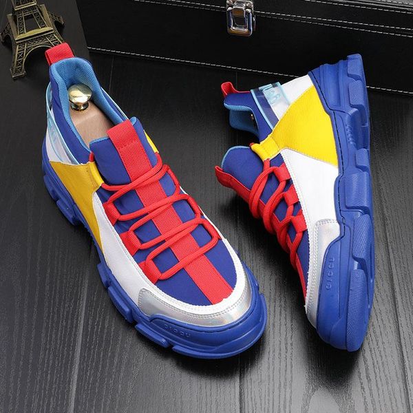 

2020 fashion patchwork color men's hip hop punk leisure shoes high- thick bottom loafers luxury sneakers, Black