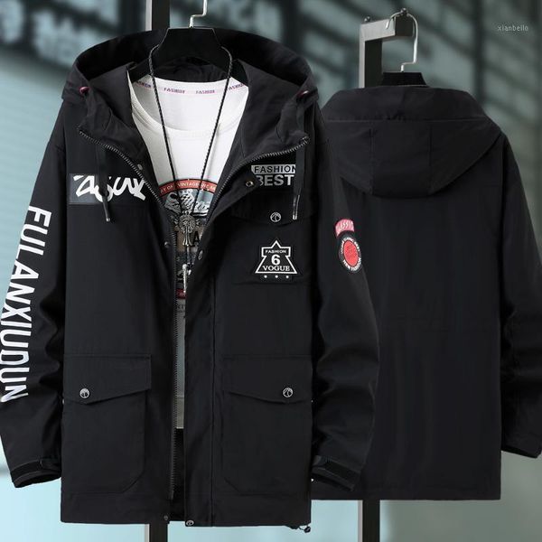

coat men large size hooded windbreaker men fat printing 2020 plus camouflage mid-length coat spring autumn casual jacket1, Tan;black