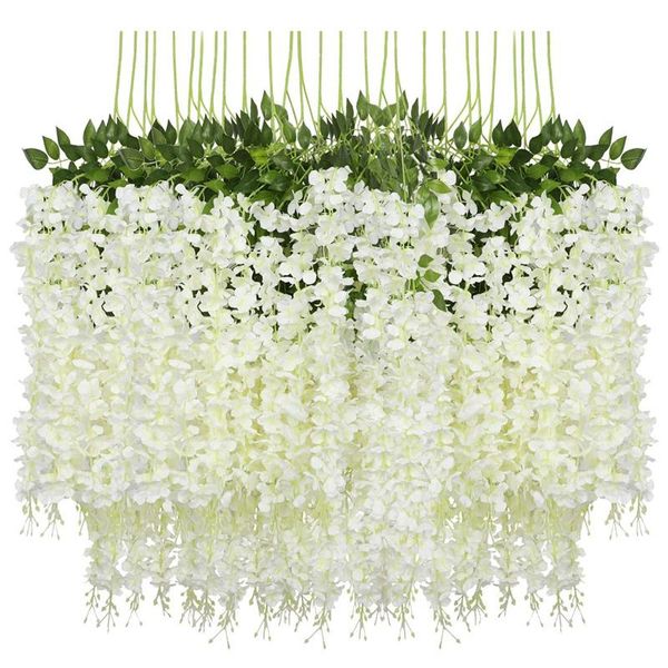 

new 12 pack (43.2 ft) artificial wisteria vine fake wisteria hanging garland silk long hanging bush flowers string home party we