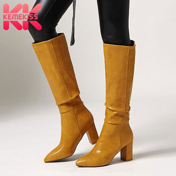 

kemekiss women long boots fashion pointed toe high heel winter shoes woman long boot office lady party footwear size 34-43 lj201030, Black