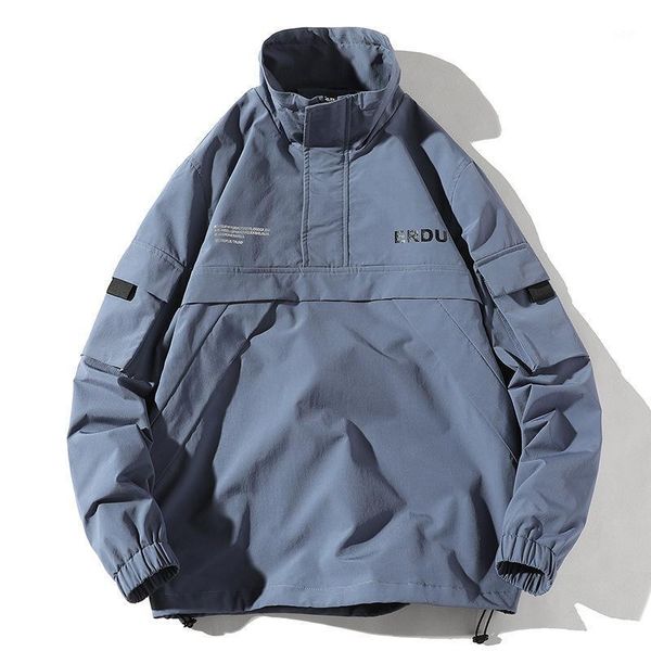 

men hip hop streetwear jacket coat retro color block patchwork harajuku jacket windbreaker oversized pocket1, Black;brown