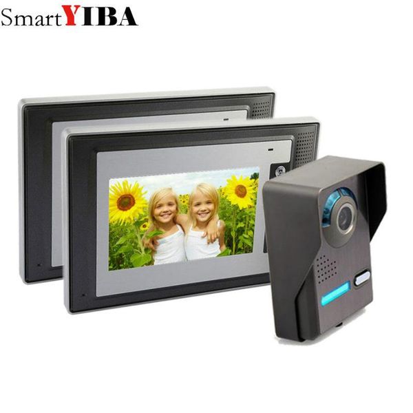 

video door phones smartyiba 7" lcd phone intercom system with 1 night vision ir camera 2 monitor rainproof