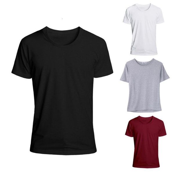 

4 colors men's trendy short sleeve t-shirts 2021 classic basic solid color workout sports casual slim fit o-neck pullover, White;black